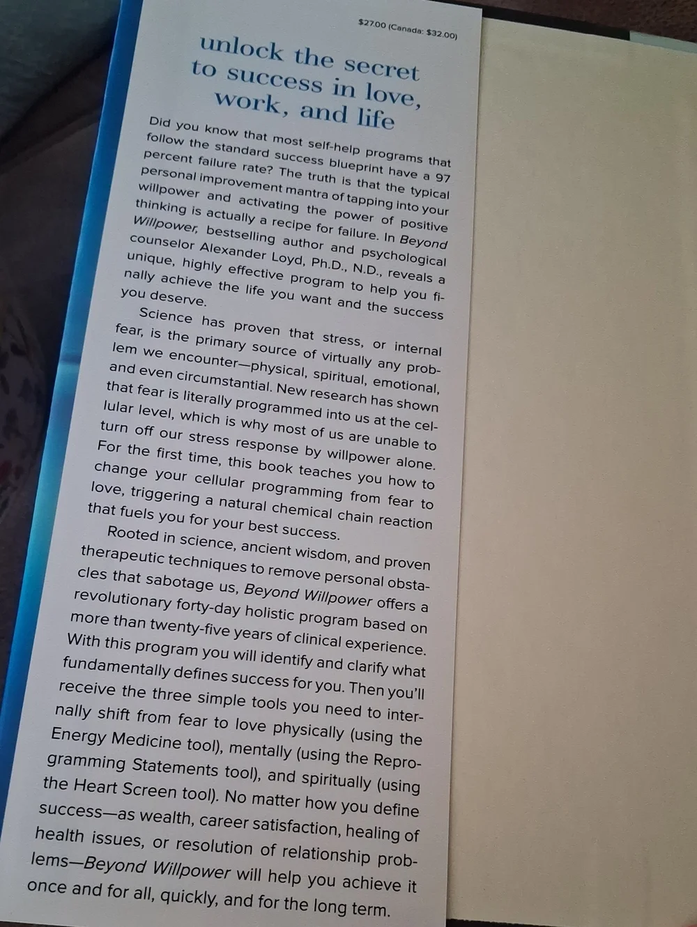 Beyond Willpower by Alexander Loyd Ph.D., N.D. - Blue Paperback Self-Help Book